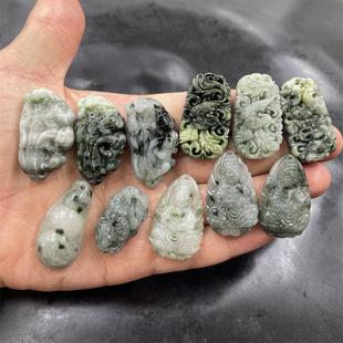 四海玉器 天然正品南阳独山玉白菜吊坠 四季豆挂件 龙凤玉坠