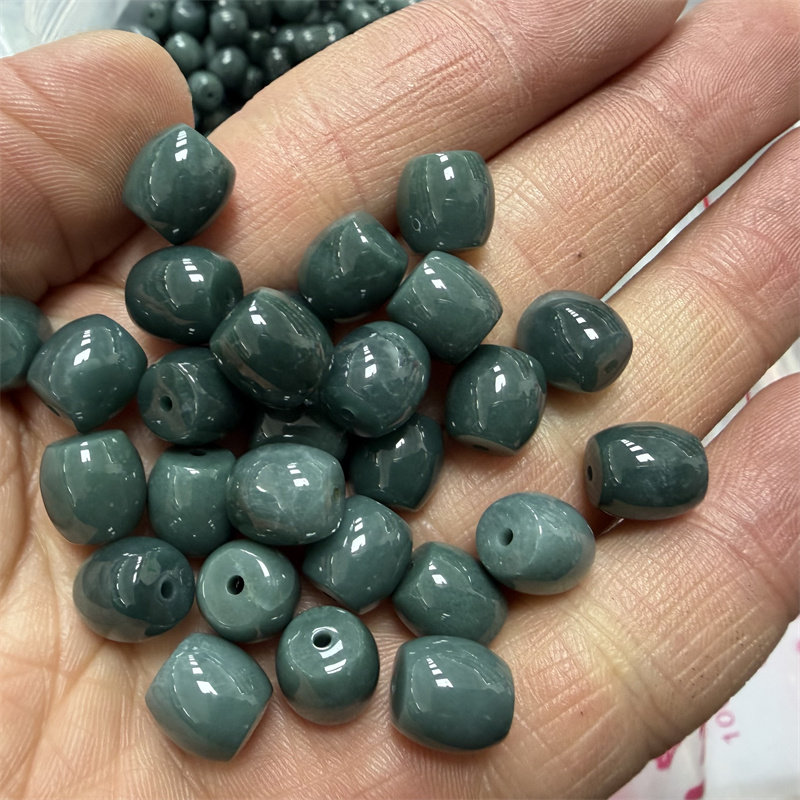 四海玉器 DIY饰品配件翡翠A货蓝水翠玉筒珠散珠 桶珠 圆柱散批