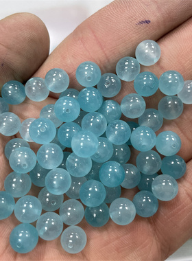 四海玉器 DIY饰品配件蓝色玉石圆珠散珠 冰种玉珠子散批 特价