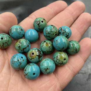 四海玉器 复古做旧优化绿松石圆珠散珠 散批 大号松石珠子