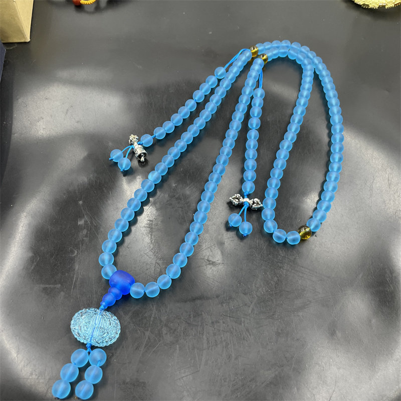 四海玉器 浅蓝色琉璃朝珠项链 毛衣链 特价 - 实物图