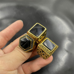 四海玉器 新款真空电镀镶嵌男女款黑色玉戒指 精美黑玉指环