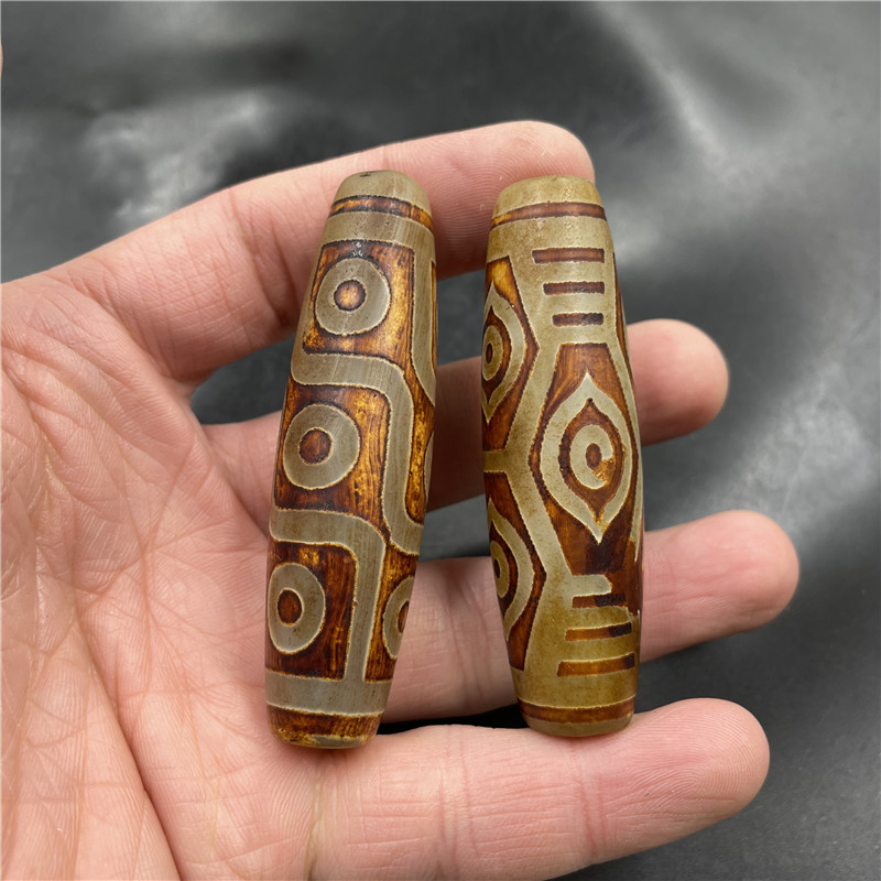 藏式复古7厘米大号九眼天珠玛瑙勒子 六眼天珠桶珠 龙纹 财神观音