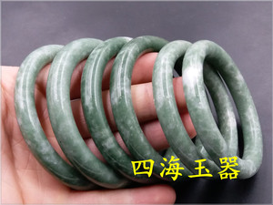 四海玉器 天然正品贵州翠玉圆条手镯 深绿色玉手镯