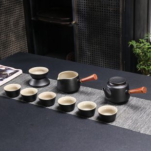 整套黑陶茶具套装侧把泡茶壶家用客厅整套功夫茶具盖碗茶杯茶道