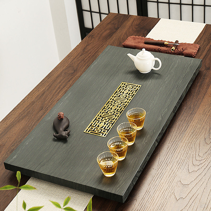 天然整块乌金石茶盘家用