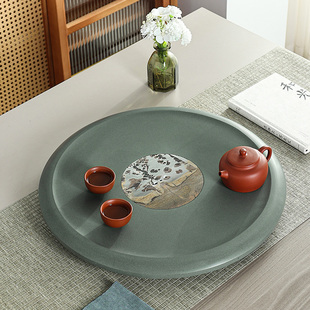 天然乌金石茶盘整块家用天罗绿茶台圆形轻奢简约家具排水式小茶海