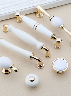 新款金色陶瓷拉手 欧式简约橱柜衣柜门把手 实心圆形抽屉家具拉手