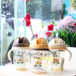 婴健广口PPSU滑盖婴幼儿水杯儿童宝宝饮水杯240ml300ml手柄吸管杯
