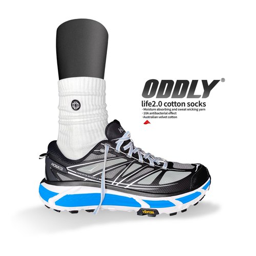 ODDLY【life2.0】2双装莱卡纯棉运动袜子跑步毛巾底10A抗菌防臭