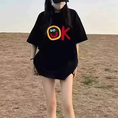 2025新款高质量大码宽松显瘦女装字母时尚短袖情侣休闲短袖T恤潮