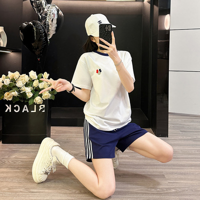 时尚套装女夏季新款白色绣花宽松短袖T恤百搭休闲运动短裤两件套