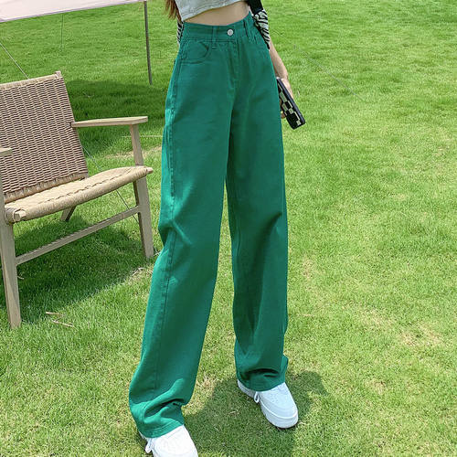 墨绿色阔腿牛仔裤女个性直筒潮流