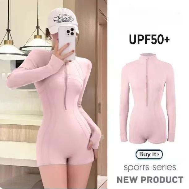泳衣女连体立领UPF50+长袖防晒速干潜水服保守平角泡温泉显瘦绝美