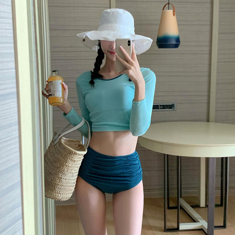 长袖防晒浮潜服保守分体式泳衣女款2025年新款爆款温泉高级感显瘦