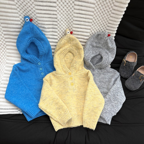 韩国童装宝宝秋季童趣卡通尖尖连帽毛衣婴幼儿秋装软糯百搭针织衫