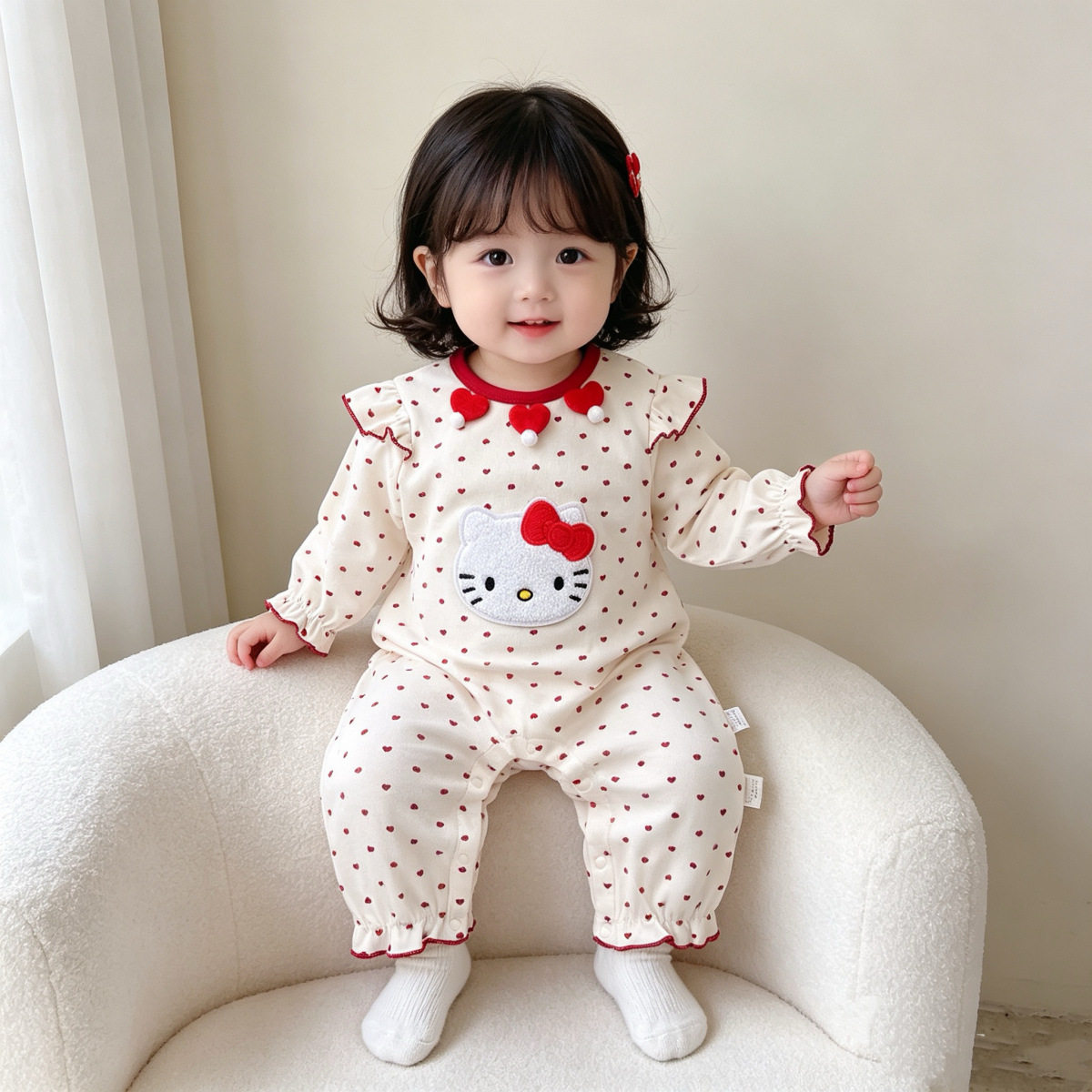 日系新生儿连体哈衣秋冬KT猫咪婴儿衣服外出可爱女宝宝爬爬服舒适