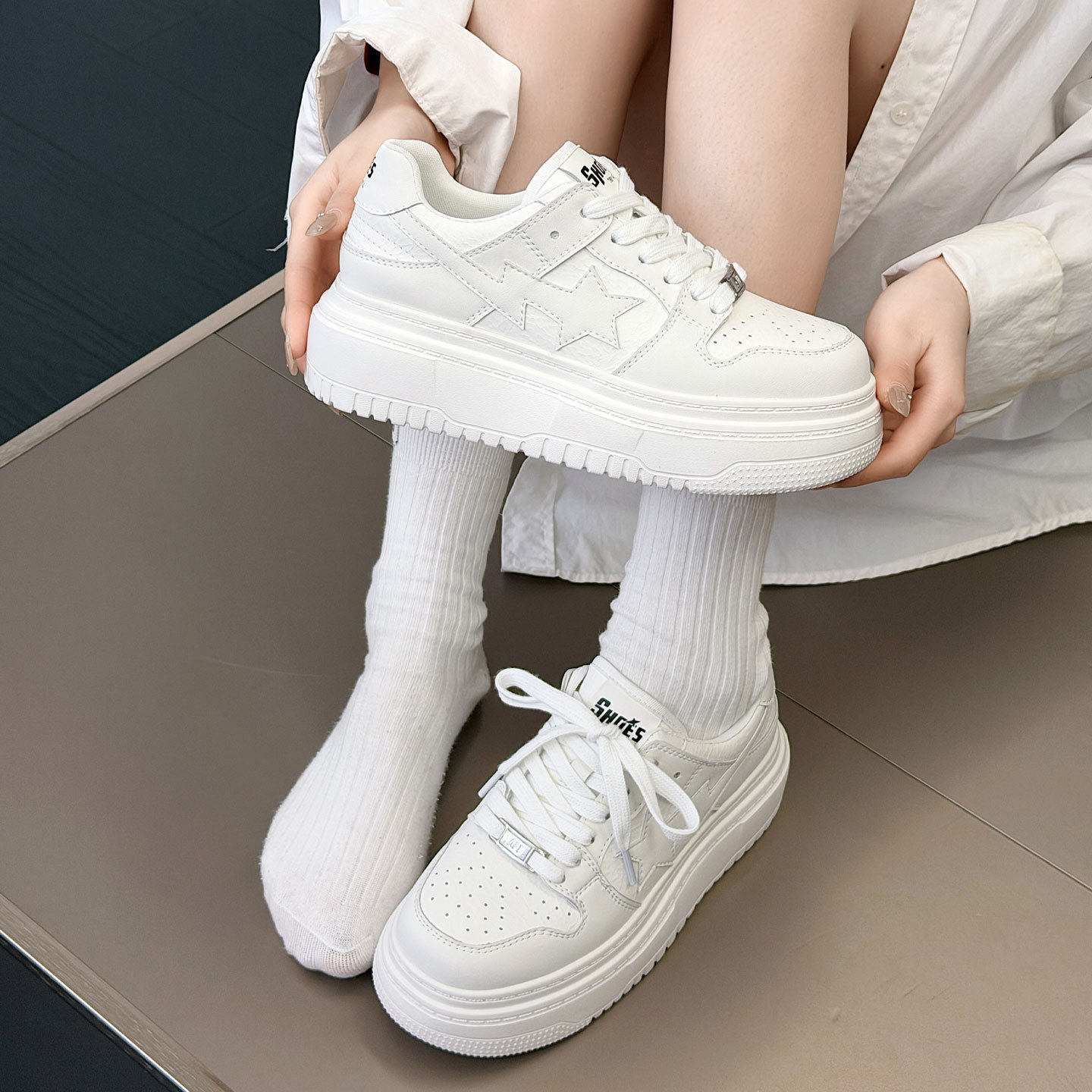 发泡底真皮小白鞋女2026春季新款厚底增高女鞋休闲百搭运动板鞋潮,女鞋,时尚休闲鞋,淘宝优惠券,粉丝福利购,淘宝优惠卷