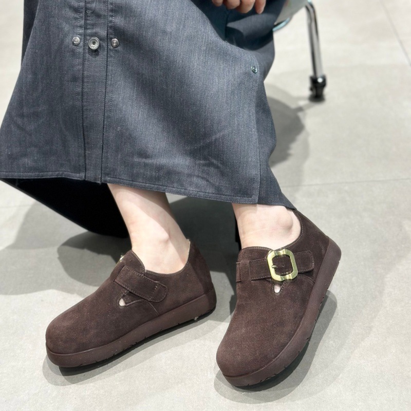 厚底博肯鞋女款2025秋冬新款加绒真皮百搭磨砂皮软底面包懒人棉鞋