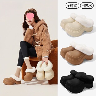 加绒保暖居家防滑外穿厚底毛毛鞋 秋冬季 女2025新款 增高防水棉拖鞋