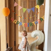 生日派对装 儿童周岁走廊拍照布置用品 饰用品彩色字母拉旗气球套装