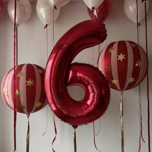 40寸红色数字气球儿童生日快乐满月百天派对布置场景装饰拍照氛围