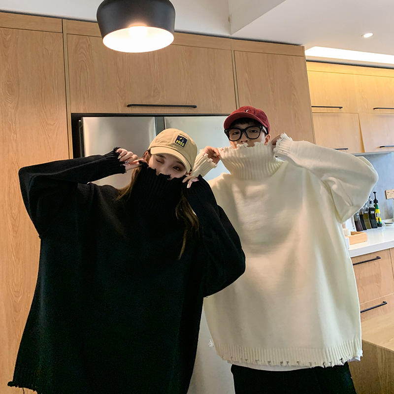 秋冬韩版潮流毛边做旧磨破情侣毛衣宽松个性打底针织衫QT802-P65，男装针织衫/毛衣，星座1501