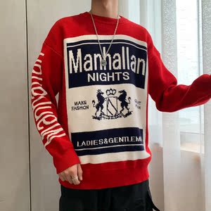 慵懒风个性大图案毛衣男韩版秋冬情侣加厚针织衫T001图片