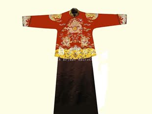 手工刺绣龙袍图案 華芬嫁衣 新郎装 长袍马褂 原创中式 龙江水海牙