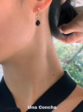 U.CA韩国coldframe耳环女小众文艺气质ins黑玛瑙珍珠铃铛耳钉耳饰