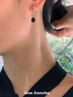 U.CA韩国coldframe耳环女小众文艺气质ins黑玛瑙珍珠铃铛耳钉耳饰