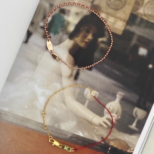 U.CA法式redline王昶同款手链镀18k金本命年单钻红绳半绳半链手饰