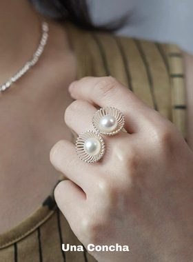 U,CA小众定制soft花朵戒指女小众独特民族风时髦优雅镀银开口指戒