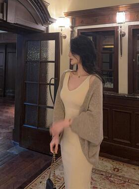 mmm collection 绵软羊毛落肩披肩坎肩女气质蝙蝠袖开衫外搭罩衫