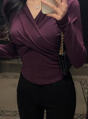 mmm collection 迷人紫色收腰显瘦修身弹力加绒打底衫女内搭上衣