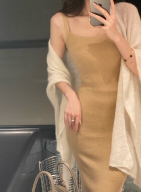 mmm collection 迷人曲线修身包臀吊带针织连衣裙春秋显瘦内搭裙