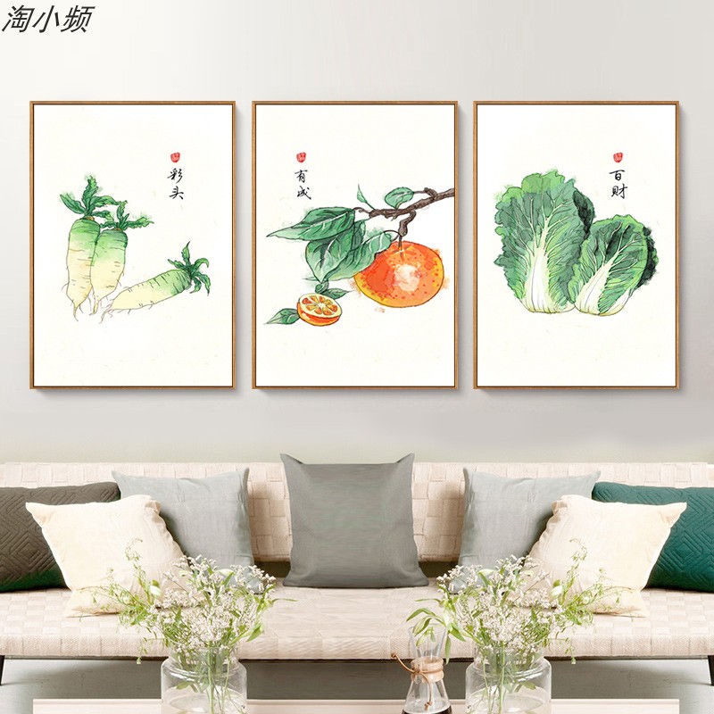 中式餐厅水果蔬菜装饰画平安百福好彩头画微喷打印酒店民俗风挂画图片