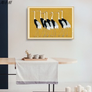 古典防水油画丹顶鹤吉祥动物客厅背景墙装饰画芯餐厅书房壁画挂画