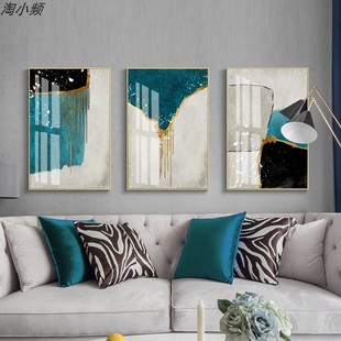 饰画抽象沙发背景墙画芯蓝色海洋金箔酒店挂画画心 现代简约客厅装