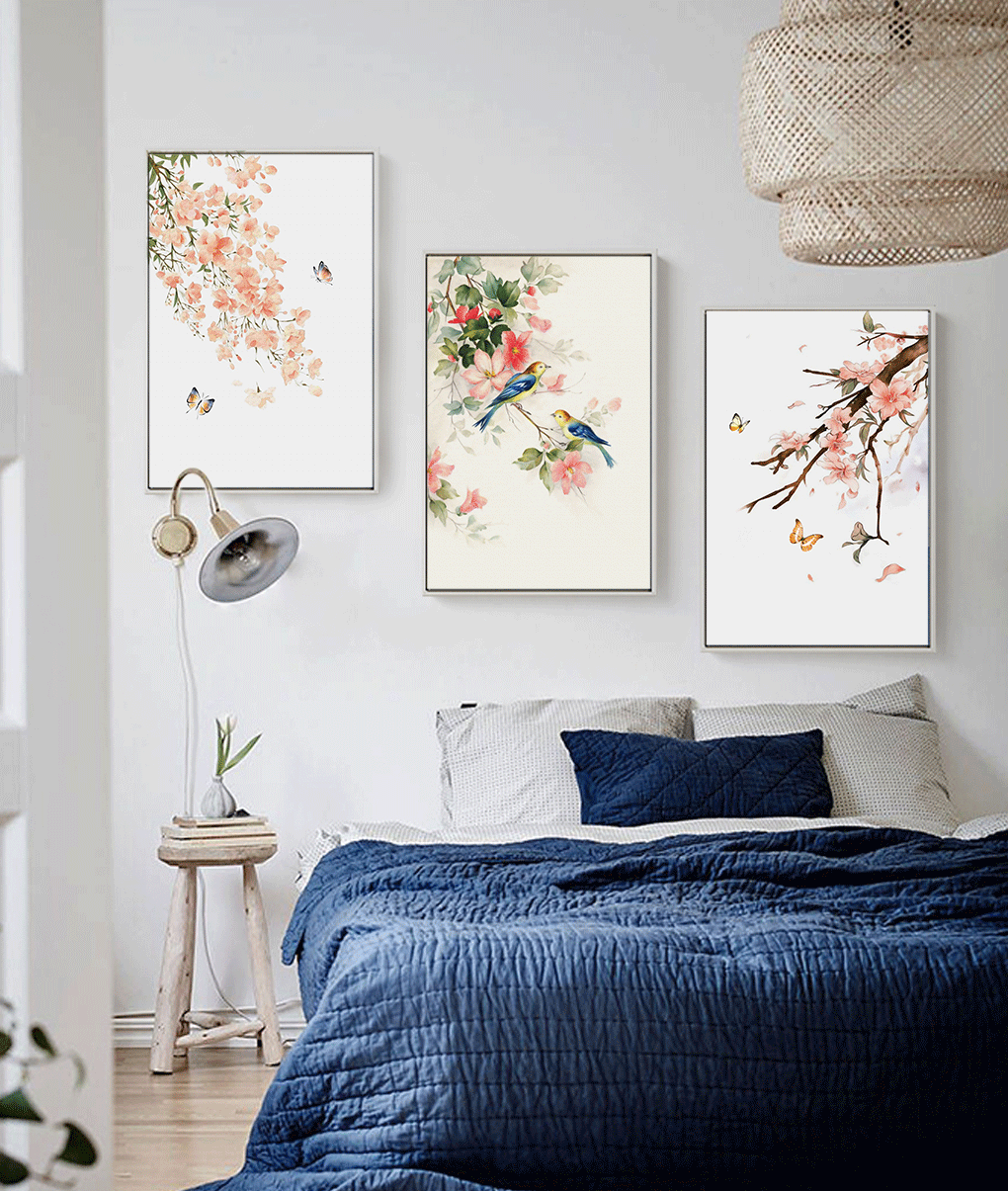 新中式花鸟条屏国画水彩装饰画画芯微喷打印画心画布