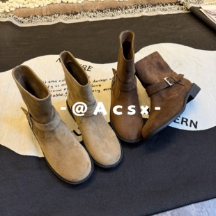 【阿茶】西部牛仔~跟高3CM /2025秋冬新款复古厚底增高切尔西短靴