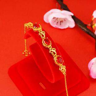 越南沙金首饰 黄铜镀金饰品 镶钻宝石手链 女士手饰配饰