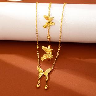 越南沙金双生花手链蝶恋花项链戒指女设计感铜合金仿真首饰品