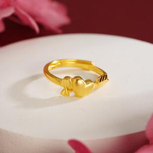 沙金爱心戒指铜合金一箭穿心情侣礼物爆款义乌饰品货源