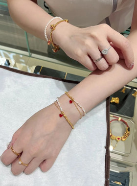 【春季新款】网红同款贝珠碎金链条爱心古法沙金吊坠手链项链女