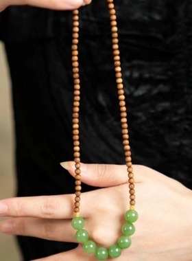 新款夏季简约檀木菠菜绿项链多圈