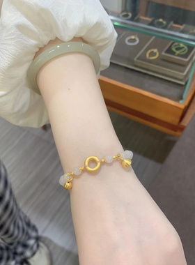 秋季新款周家同款白玉石平安扣甜甜圈兔子沙金配件手链手串甜美女