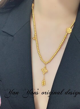 新中式古法金珠圆珠沙金项链中古多圈手链隔珠流苏吊坠轻奢礼物女