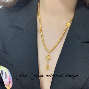 新中式古法金珠圆珠沙金项链中古多圈手链隔珠流苏吊坠轻奢礼物女