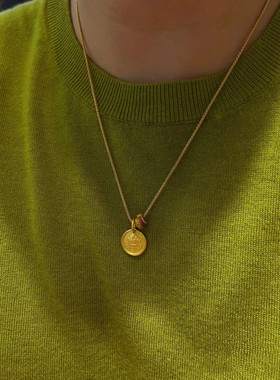 兔年新款古法鉴刻工艺黄财神福字彩色跑环古法沙金配件项链女